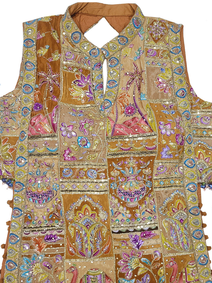Multicolor Embroidered Short Kurta & Sharara Set with Organza Dupatta