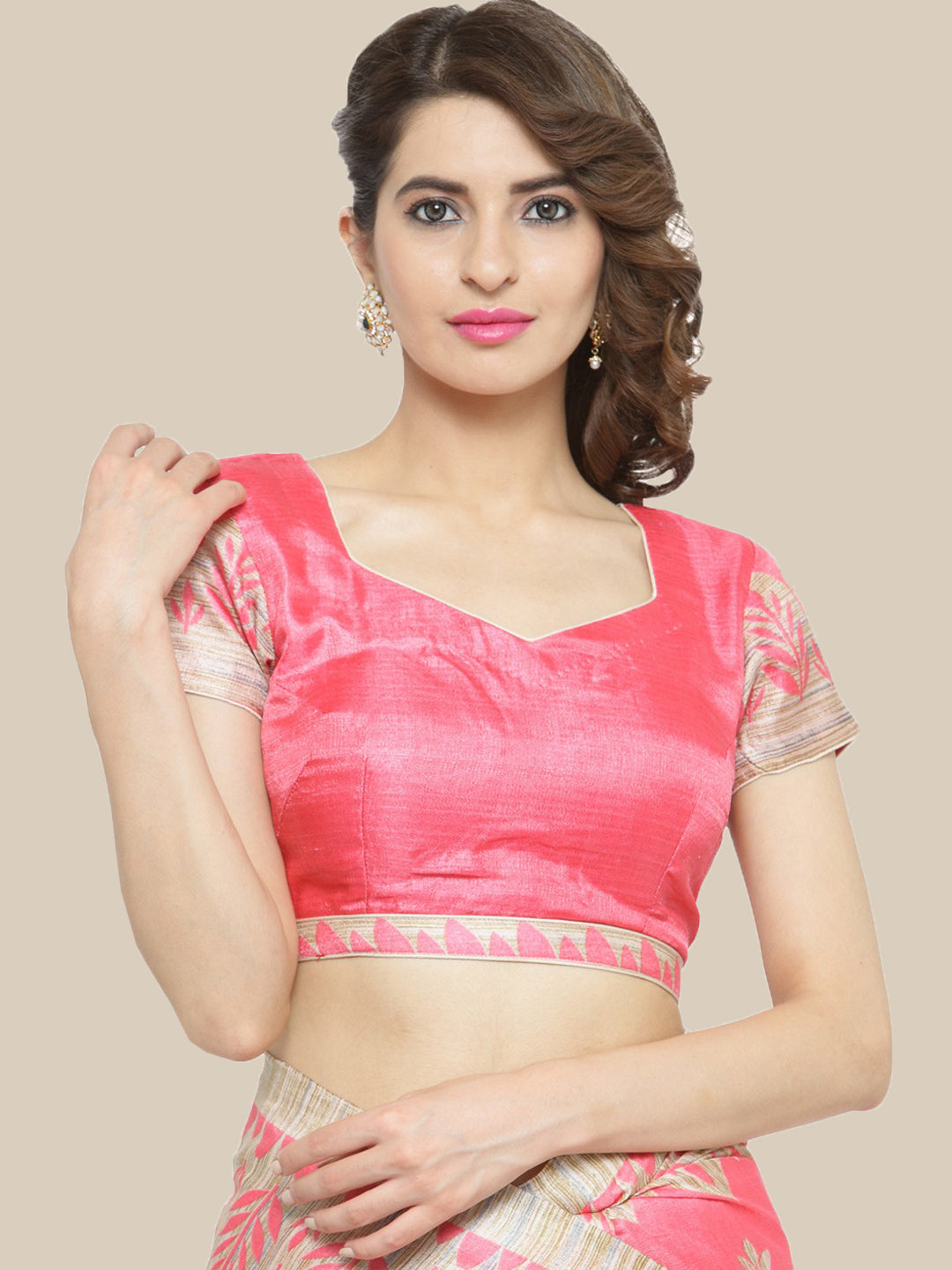 Pastel Pink Bhagalpuri Silk Saree with Floral jute finish print
