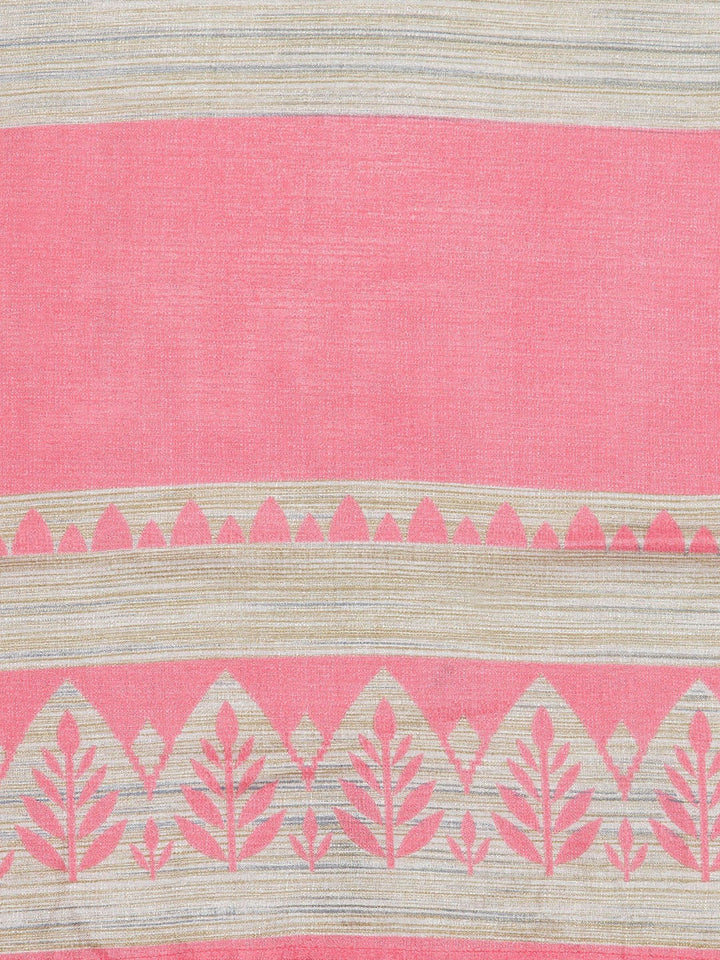 Pastel Pink Bhagalpuri Silk Saree with Floral jute finish print