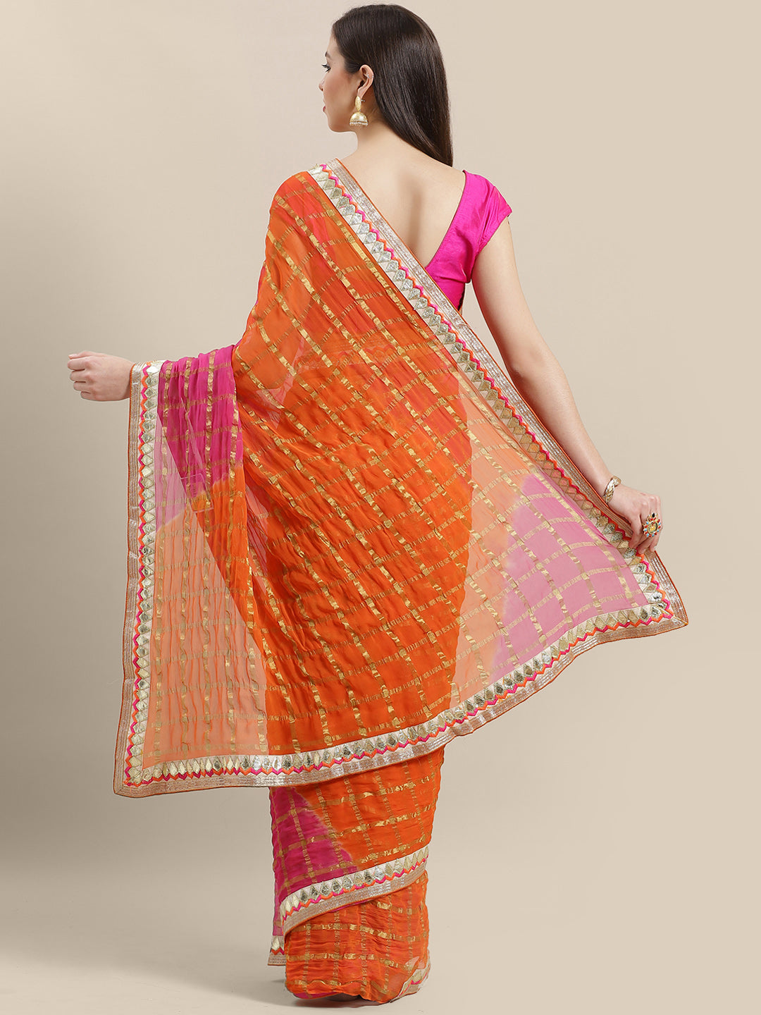 Chiffon Bandhej Gharchola Checked Saree