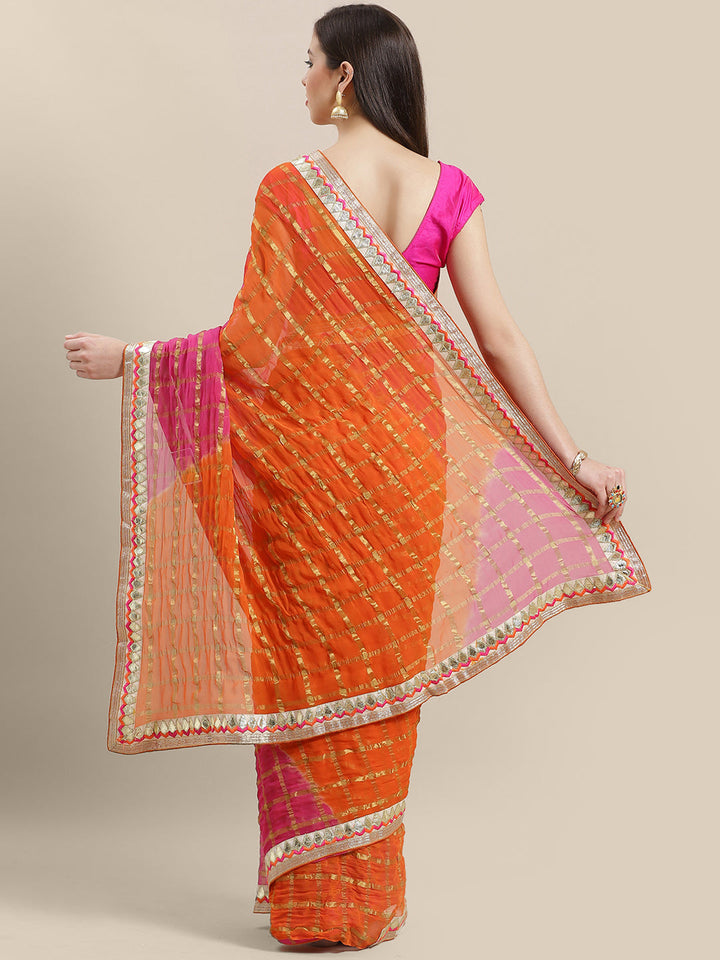 Chiffon Bandhej Gharchola Checked Saree
