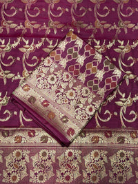 Zari Meenakari Weaving Banarasi Silk Dress Material with Intricate Floral Jhalar Dupatta