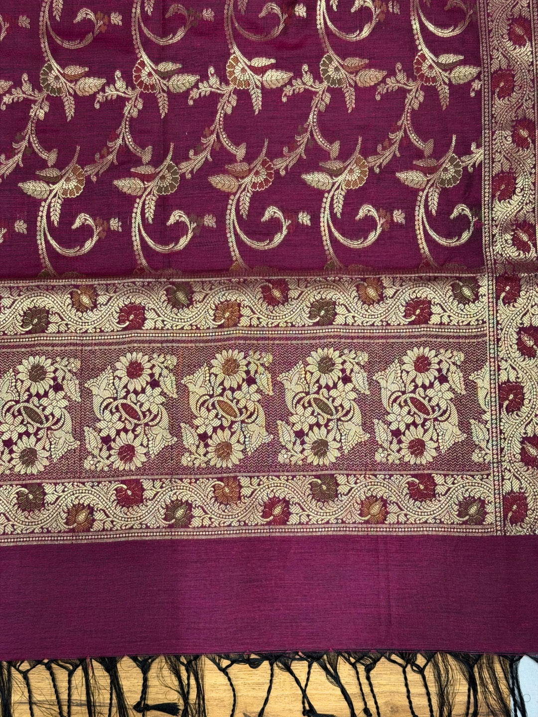 Zari Meenakari Weaving Banarasi Silk Dress Material with Intricate Floral Jhalar Dupatta