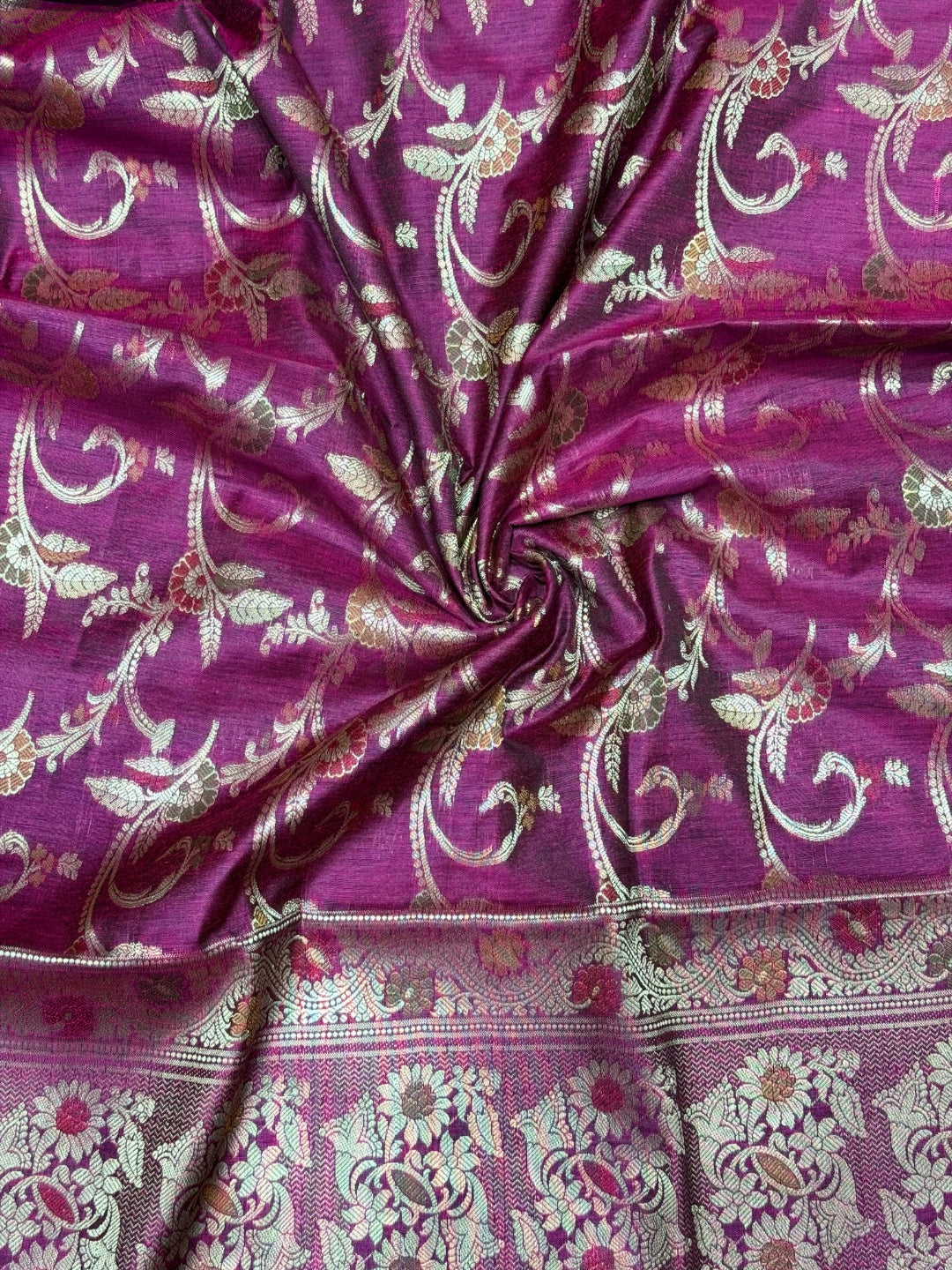 Zari Meenakari Weaving Banarasi Silk Dress Material with Intricate Floral Jhalar Dupatta