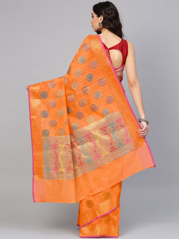 Banarasi Chanderi Silk Saree with Handloom Floral Meenakari motifs