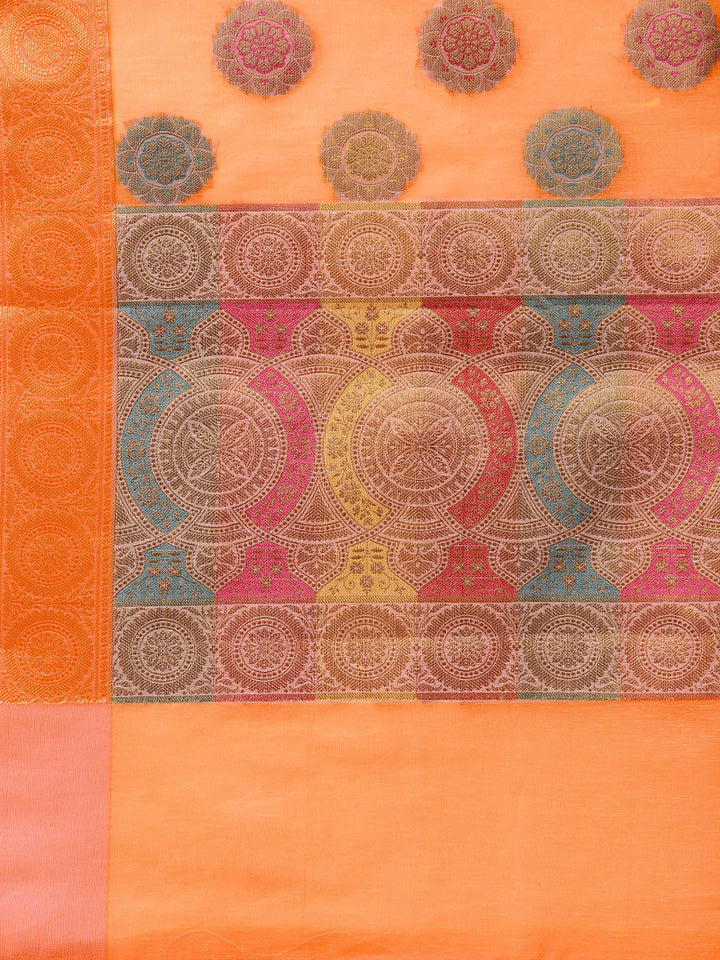 Banarasi Chanderi Silk Saree with Handloom Floral Meenakari motifs