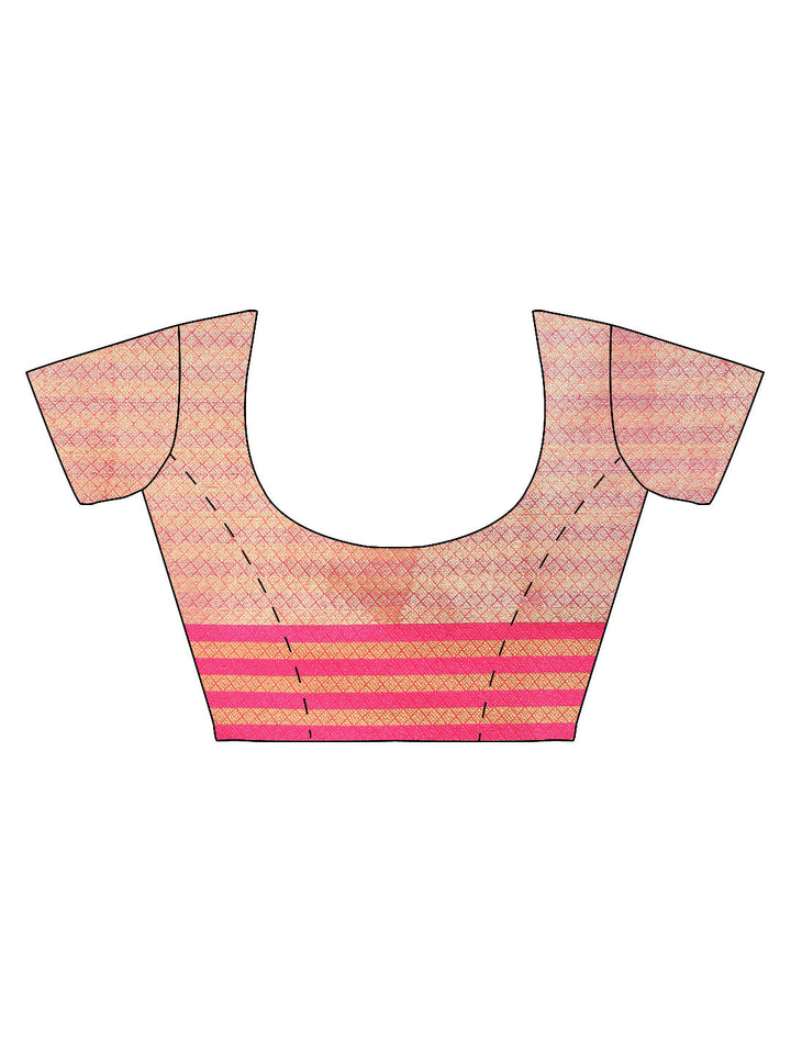 Pink Chanderi Silk saree with checkered print and Zari handloom motifs