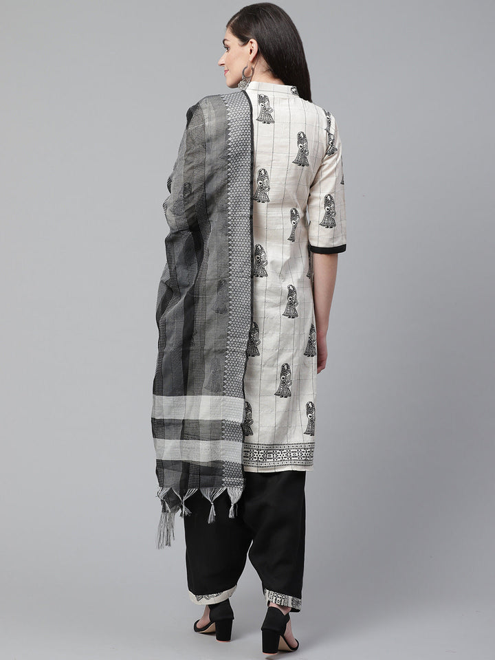 Cotton Stitched Suit Dupatta with  Mirror Embellishments alomg Maheshwari Dupatta