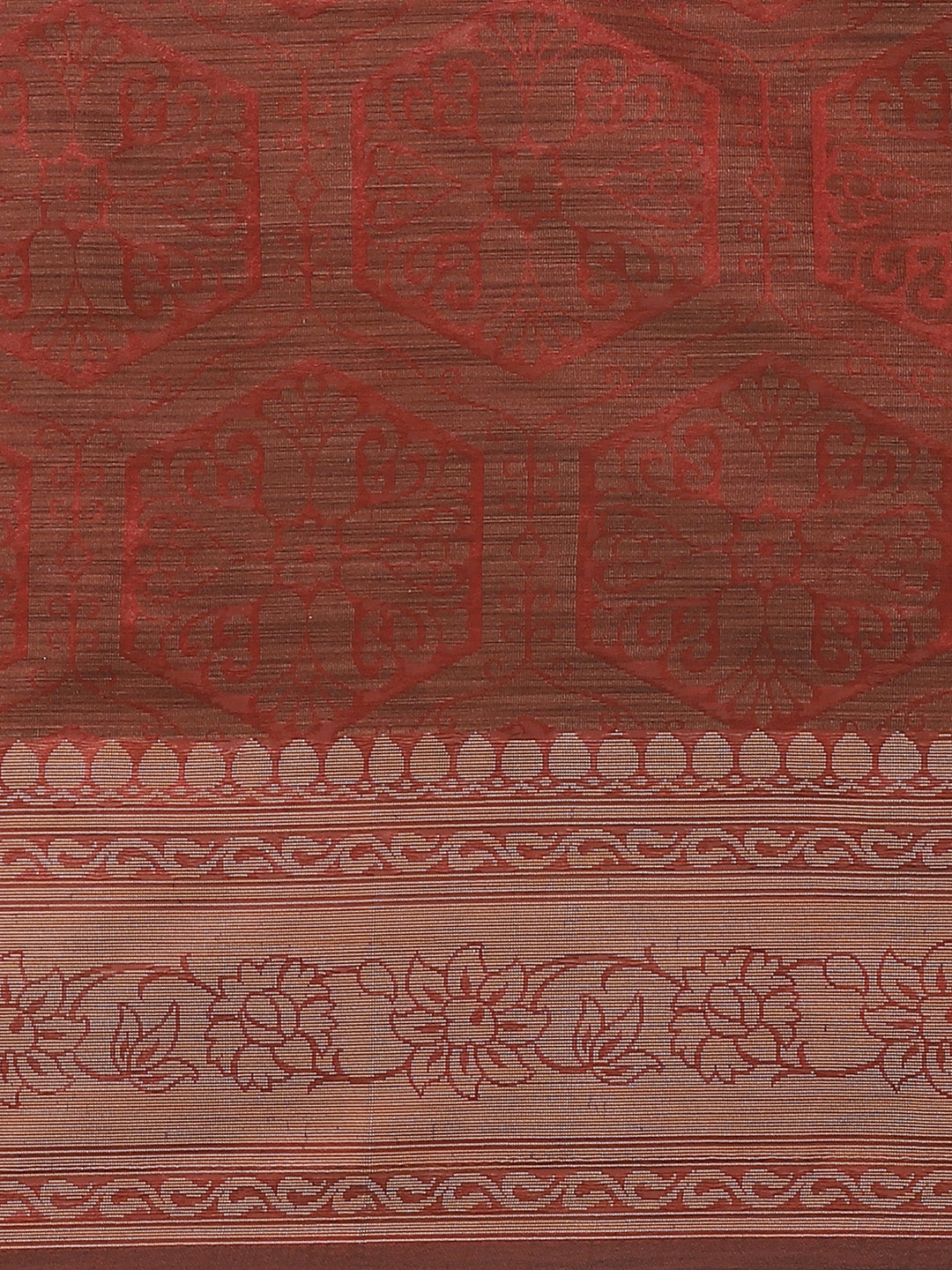 Maroon Banarasi Silk Self-Embossed Saree with Ethnic FLoral Motifs in Oxidised Zari