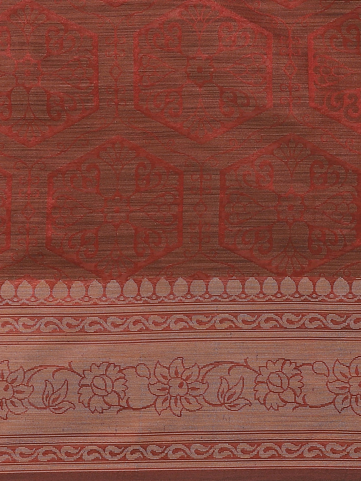 Maroon Banarasi Silk Self-Embossed Saree with Ethnic FLoral Motifs in Oxidised Zari