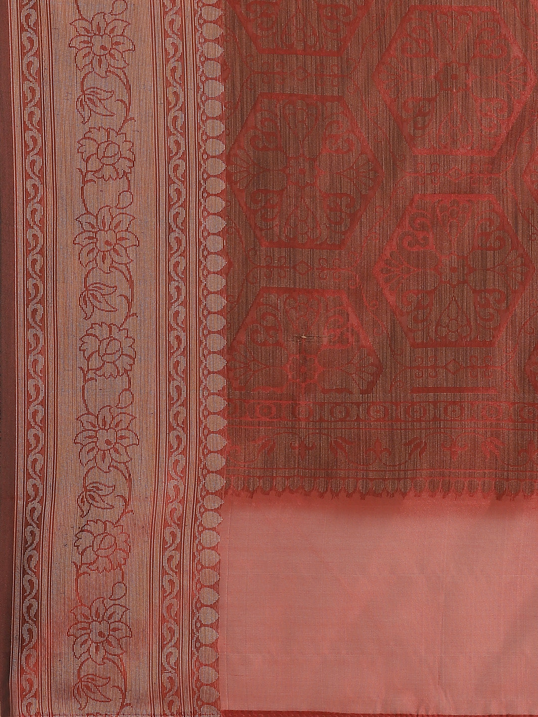 Maroon Banarasi Silk Self-Embossed Saree with Ethnic FLoral Motifs in Oxidised Zari