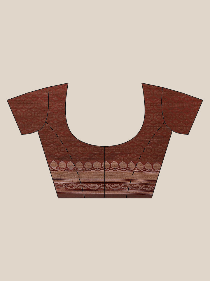 Maroon Banarasi Silk Self-Embossed Saree with Ethnic FLoral Motifs in Oxidised Zari