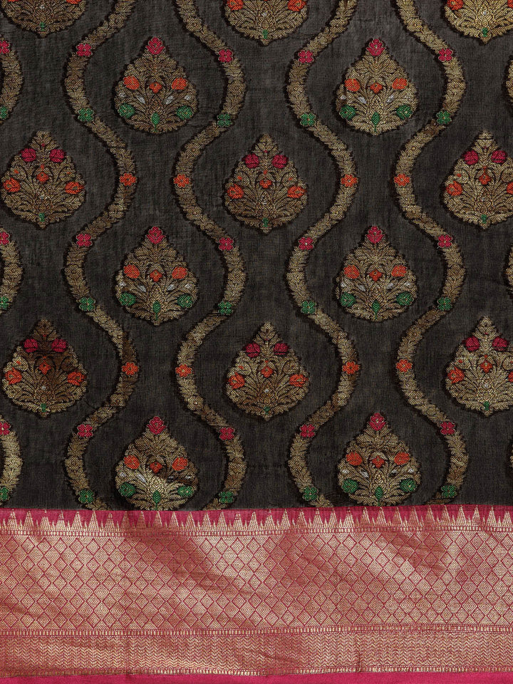 Chanderi Silk Saree with Resham Zari Meenakari Weaving