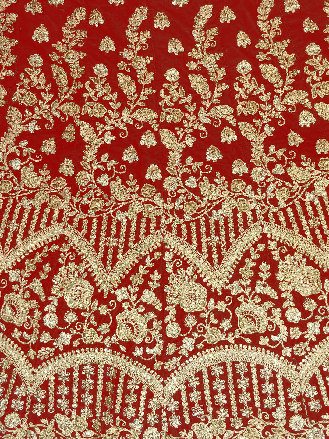 Red Velvet Zari Embroidery Semi Stitched Lehenga Choli With Net Dupatta