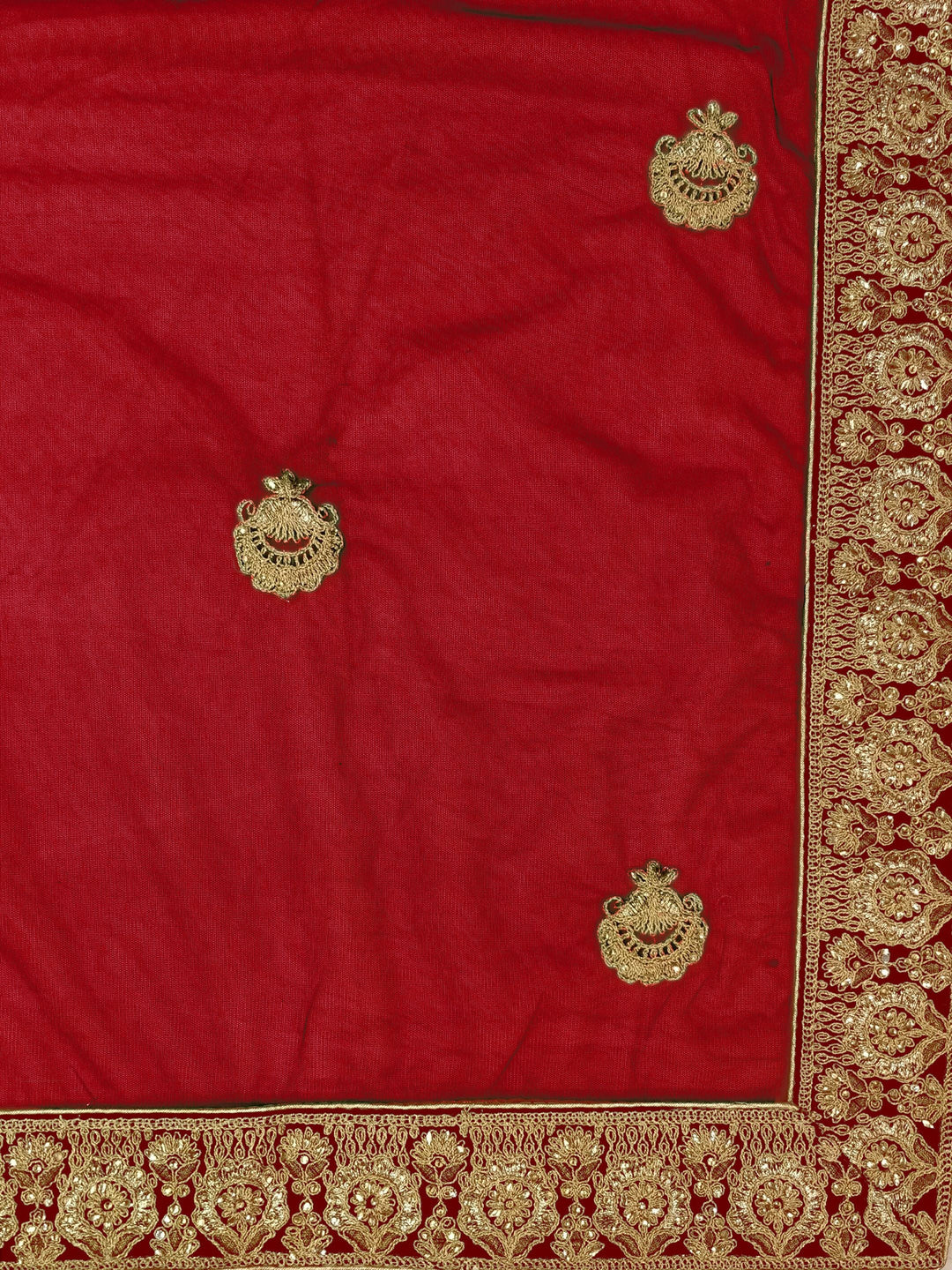 Red Velvet Zari Embroidery Semi Stitched Lehenga Choli With Net Dupatta