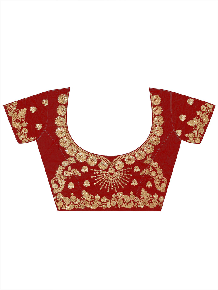 Red Velvet Zari Embroidery Semi Stitched Lehenga Choli With Net Dupatta