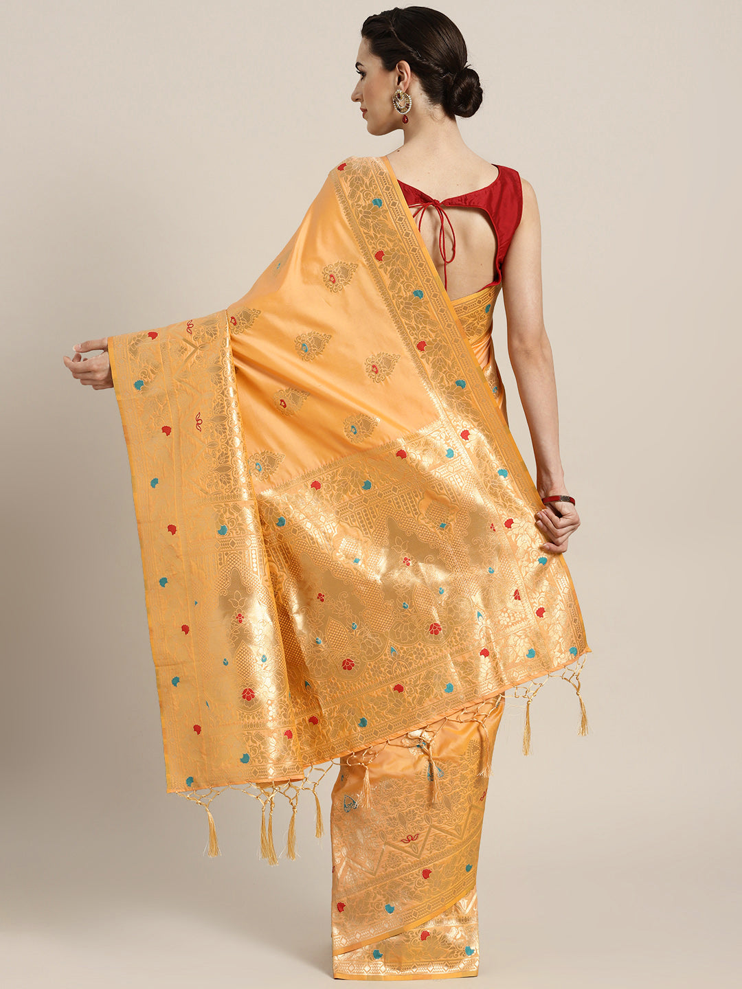 Banarasi Handloom Silk Saree with Floral Meenakari and Jhalar