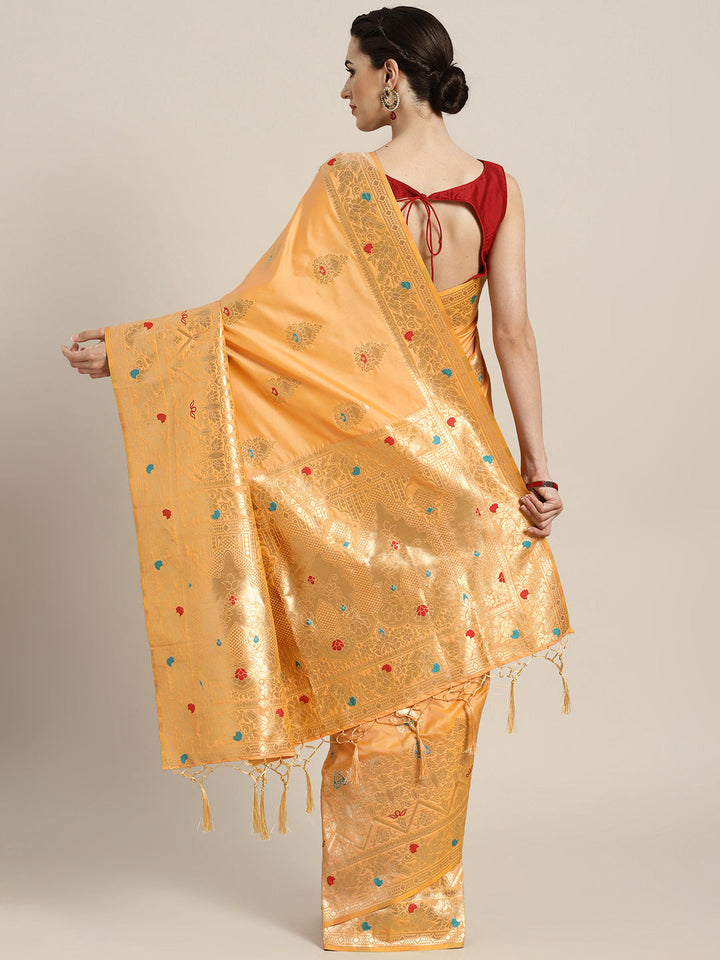 Banarasi Handloom Silk Saree with Floral Meenakari and Jhalar