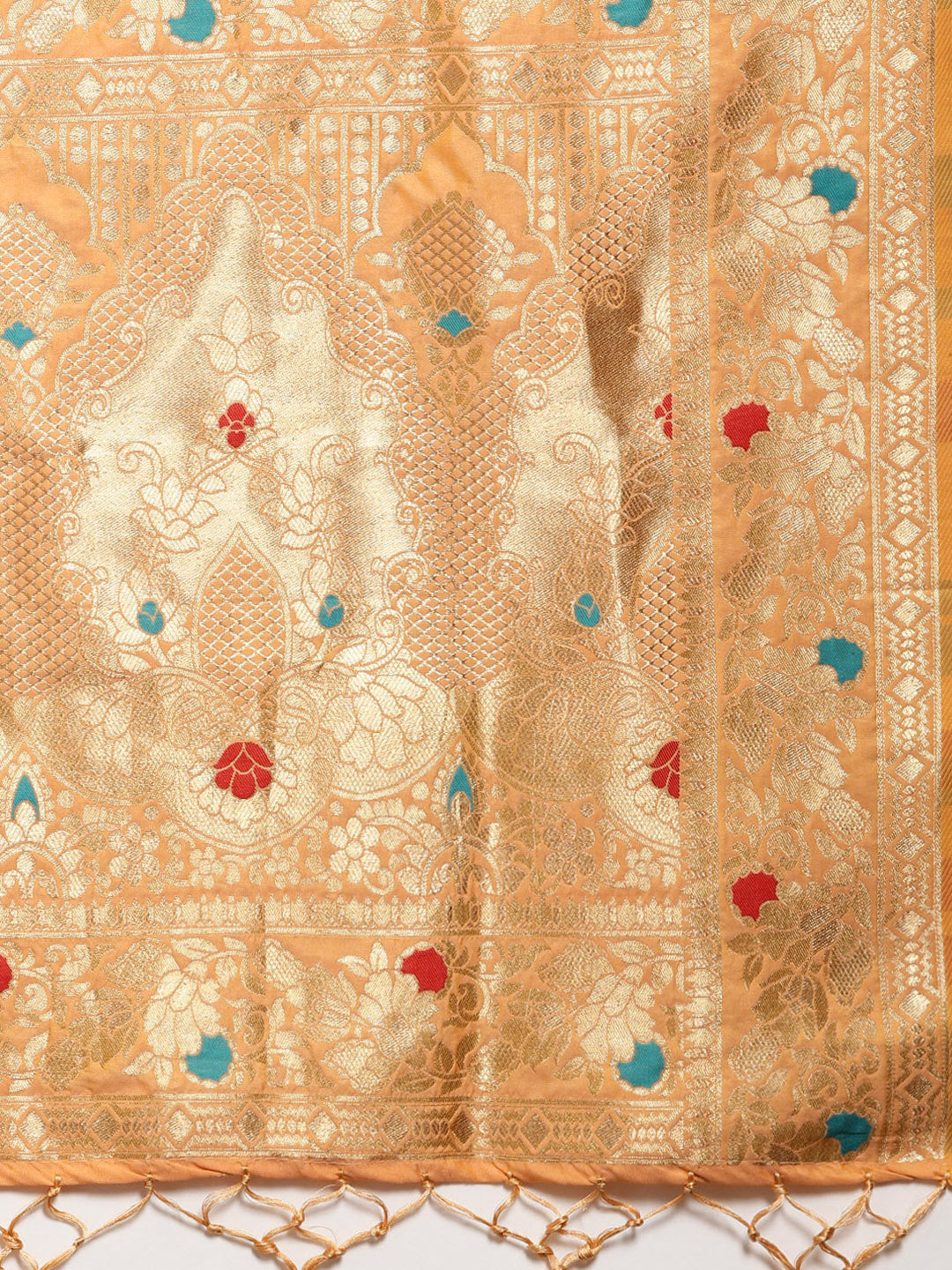 Banarasi Handloom Silk Saree with Floral Meenakari and Jhalar
