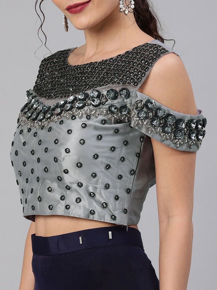 Ruffled Pre-Draped Lycra Cocktail Saree with Frills and Heavy Embellished Net Blouse