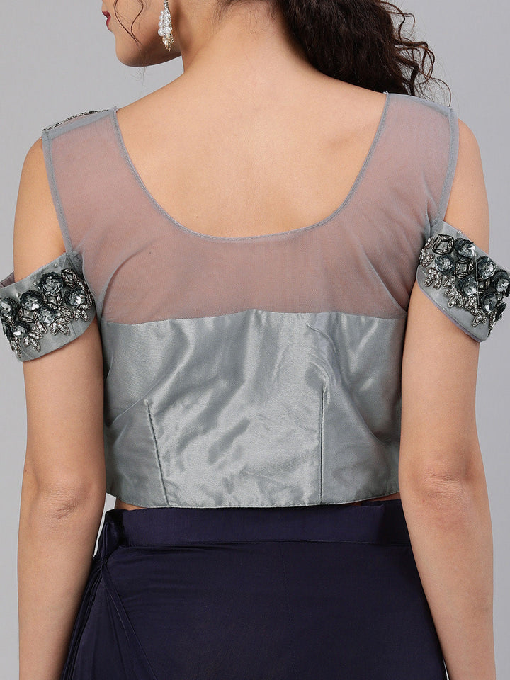 Ruffled Pre-Draped Lycra Cocktail Saree with Frills and Heavy Embellished Net Blouse