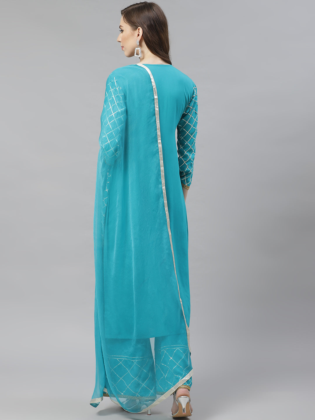 Made to Measure Turquoise Kurta Pallazo Set with Gotta Patti Embroidery & Dupatta