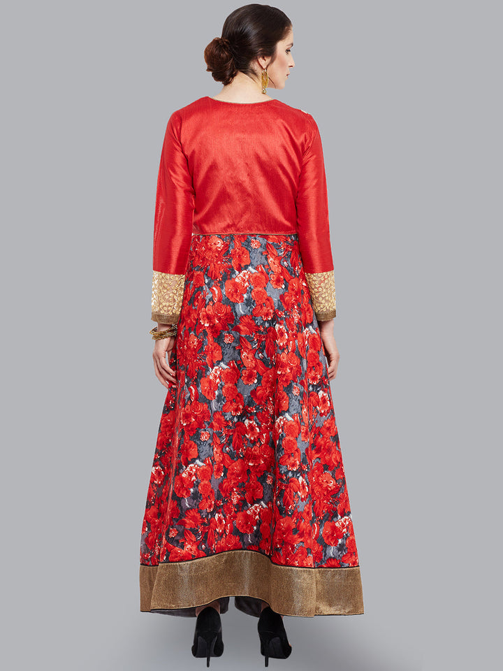 Anarkali Pattern Printed Suit with Embroidered Jacket