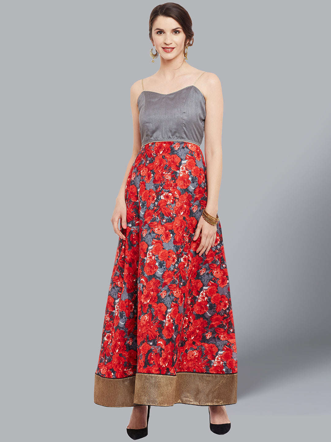 Anarkali Pattern Printed Suit with Embroidered Jacket