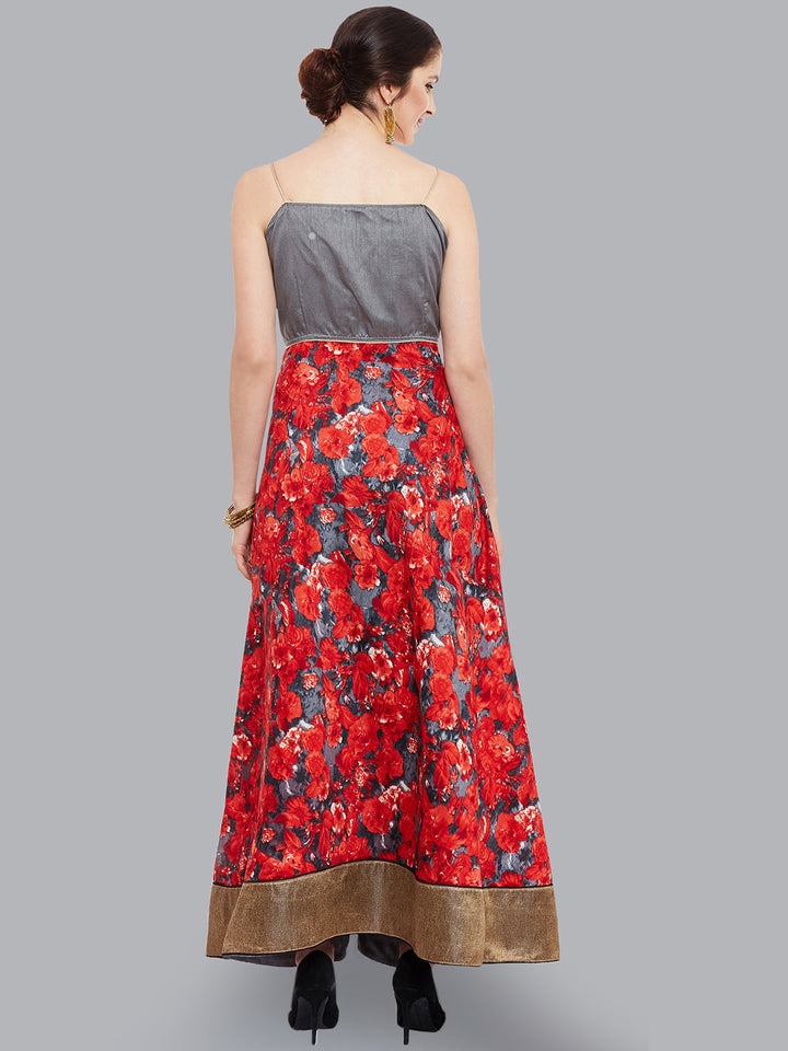 Anarkali Pattern Printed Suit with Embroidered Jacket