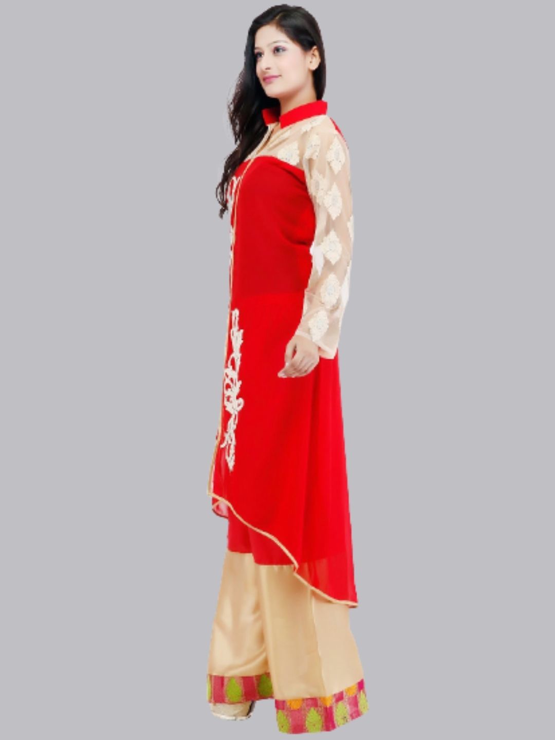 Red & Cream Georgette Kurta with Palazzo