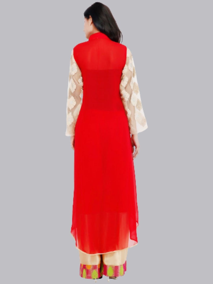 Red & Cream Georgette Kurta with Palazzo