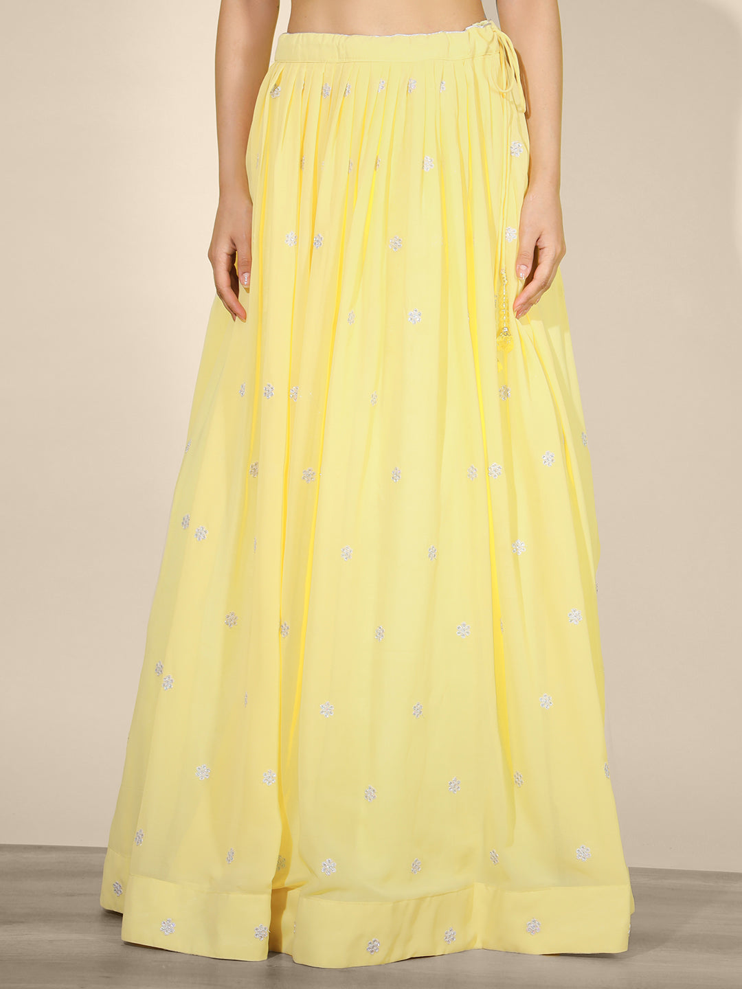 Yellow Zari Embroidered Lehenga Set with Front Slit Peplum Kurta