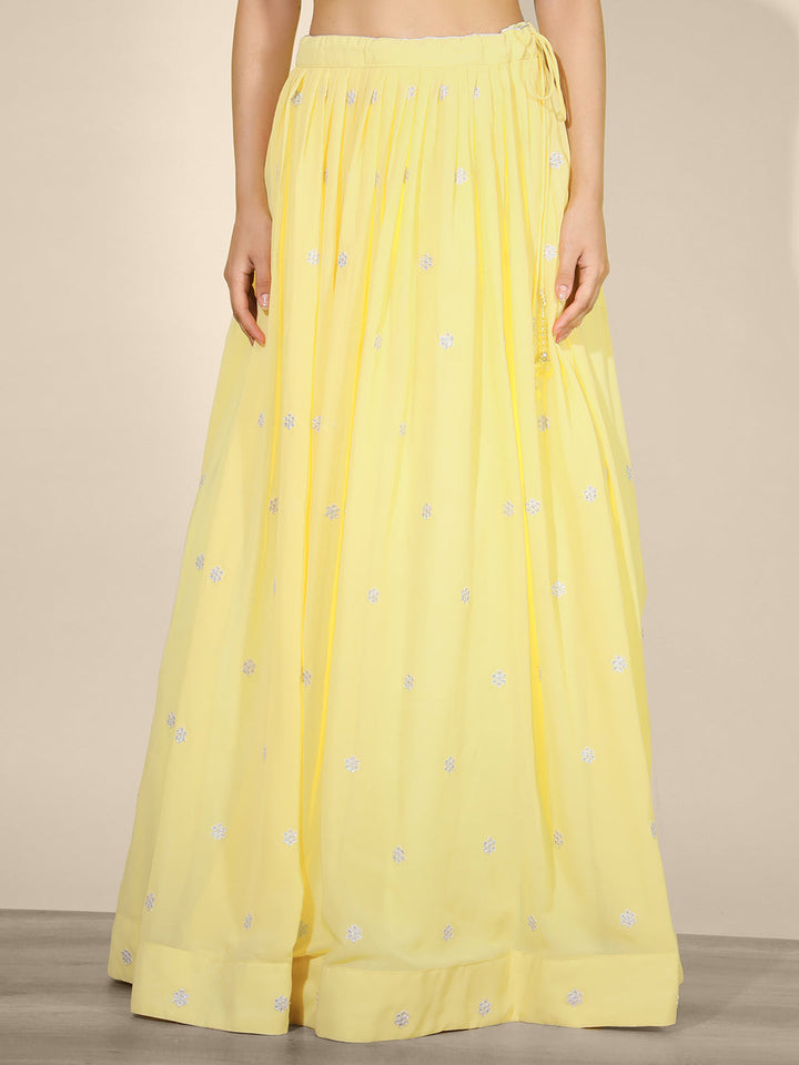 Yellow Zari Embroidered Lehenga Set with Front Slit Peplum Kurta