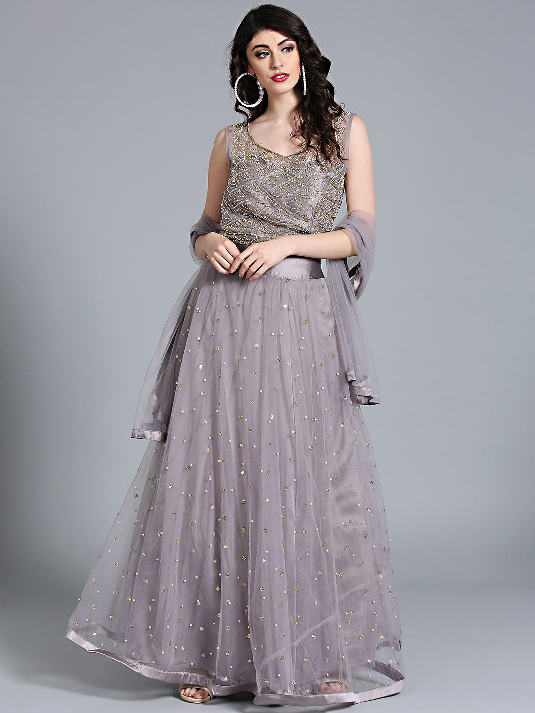 Pearl, Sequin Embellished Net Crop Top Lehenga Choli