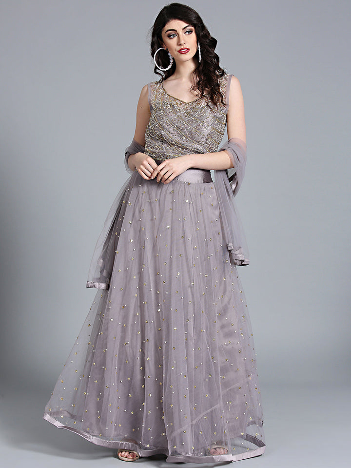 Pearl, Sequin Embellished Net Crop Top Lehenga Choli