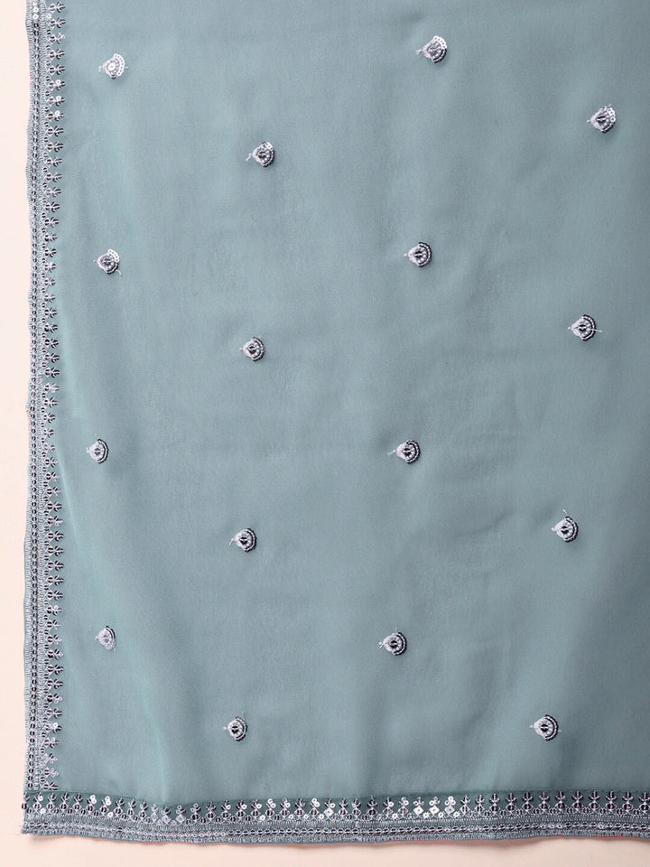 Resham Schiffli Embroidered Kurta Set with Sequinned Stylized Jacket and Flared Pallazo