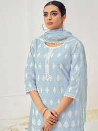 Chhabra 555 Thread Embroidered Chikankari Kurta Set with Scalloped Palazzo & Schiffli Laces