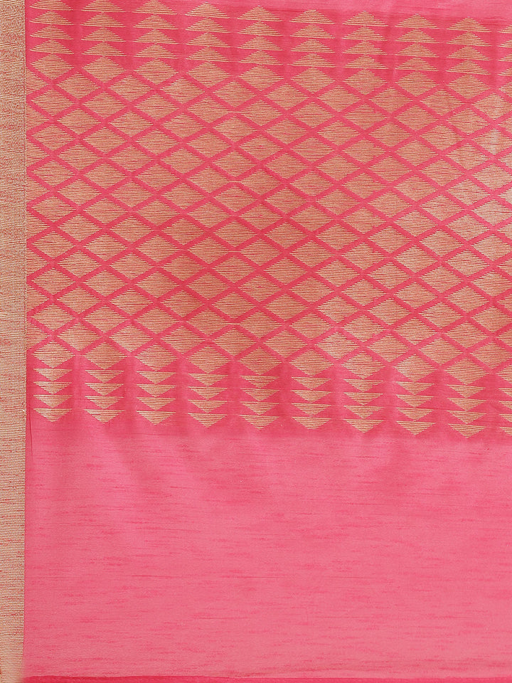Chanderi Ikat Inspired Jute Slub Saree with Kanjivaram Temple Pattern in Zari