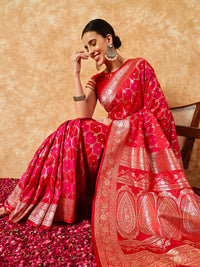 Chhabra 555 Two- Shade Gold Zari Resham Woven Banarasi Traditional Silk Saree in Jaal Pattern