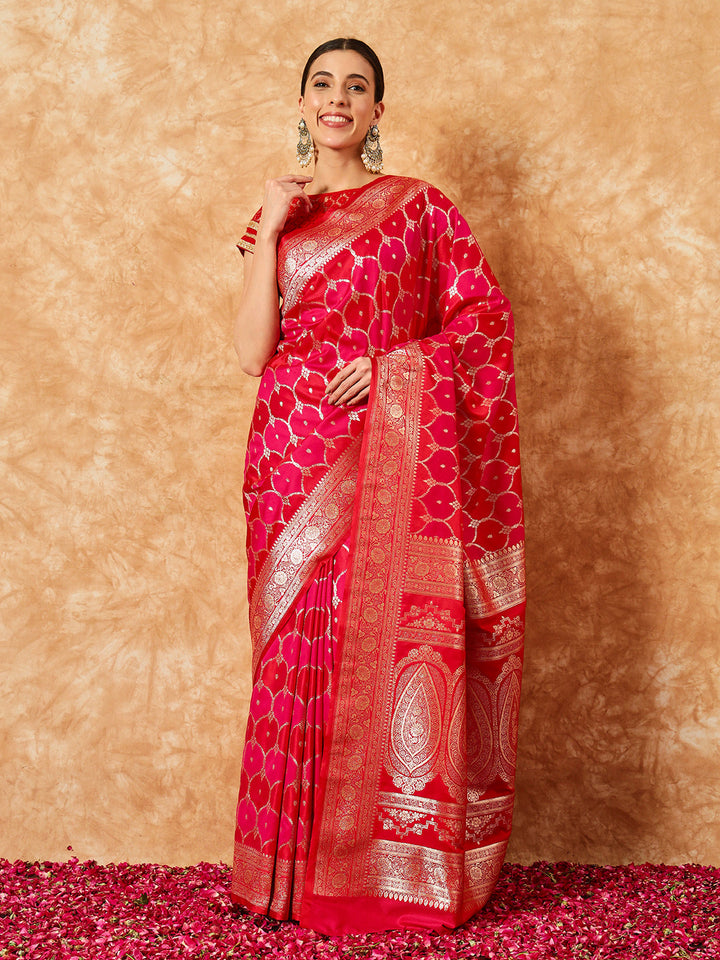 Two- Shade Gold Zari Resham Woven Banarasi Traditional Silk Saree