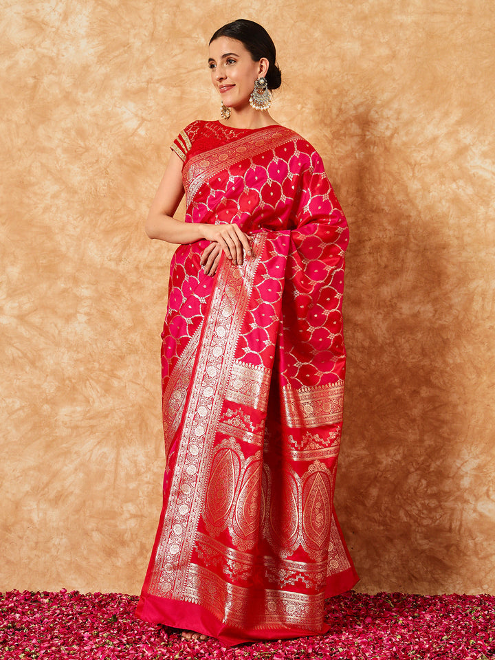 Two- Shade Gold Zari Resham Woven Banarasi Traditional Silk Saree