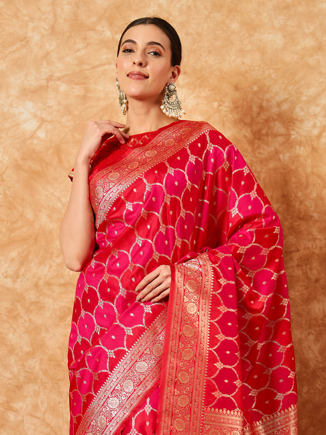 Two- Shade Gold Zari Resham Woven Banarasi Traditional Silk Saree