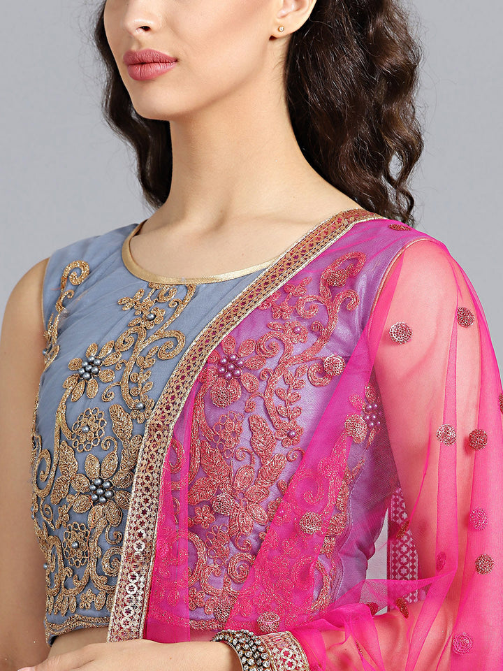 Embellished Colorblocked Organza Lehenga Choli