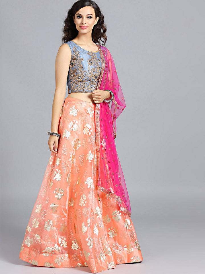 Embellished Colorblocked Organza Lehenga Choli
