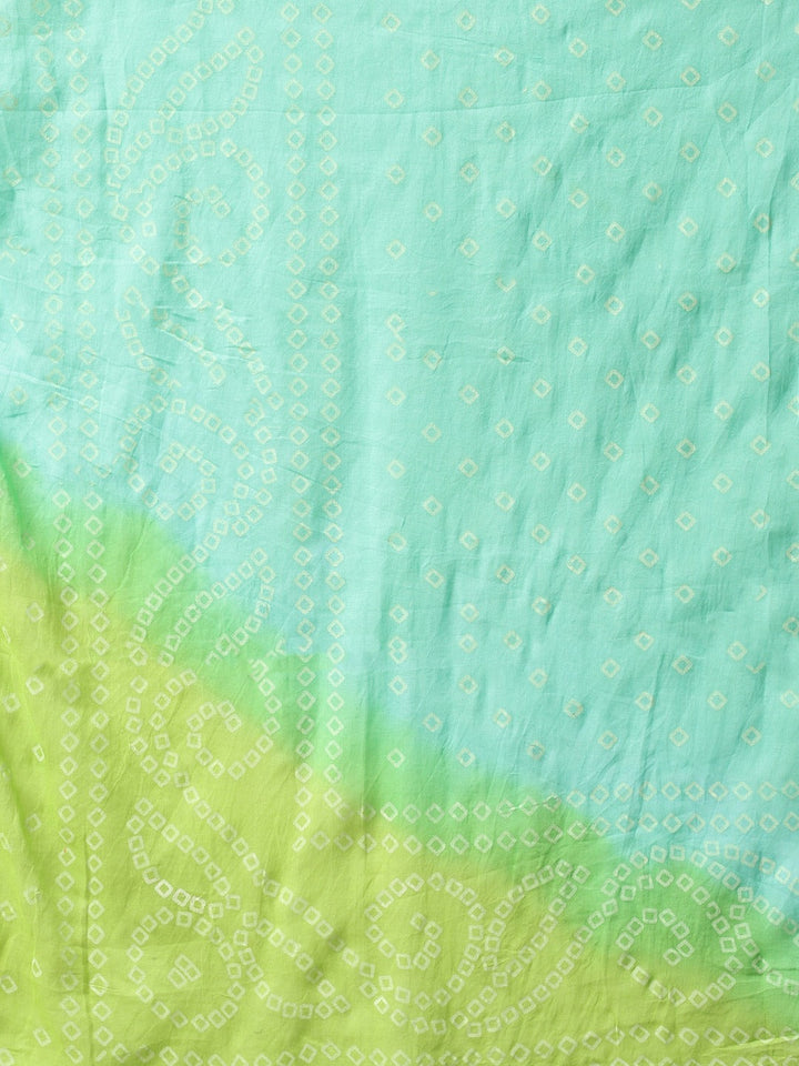 Cotton Ikat Suit Set with Cotton Bandhej Dupatta, Tassels & Asymmetrical hem