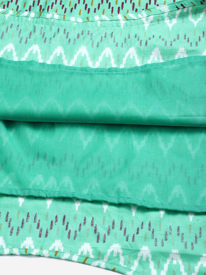 Cotton Ikat Kurta Pallazzo Set with Cotton Bandhej Dupatta, Tassels & Asymmetrical hem
