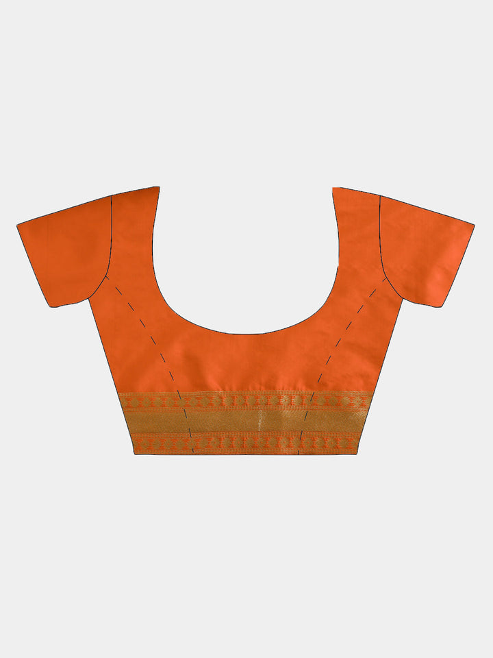 Orange Banarasi Handloom Silk Saree with intricate zari woven floral motifs