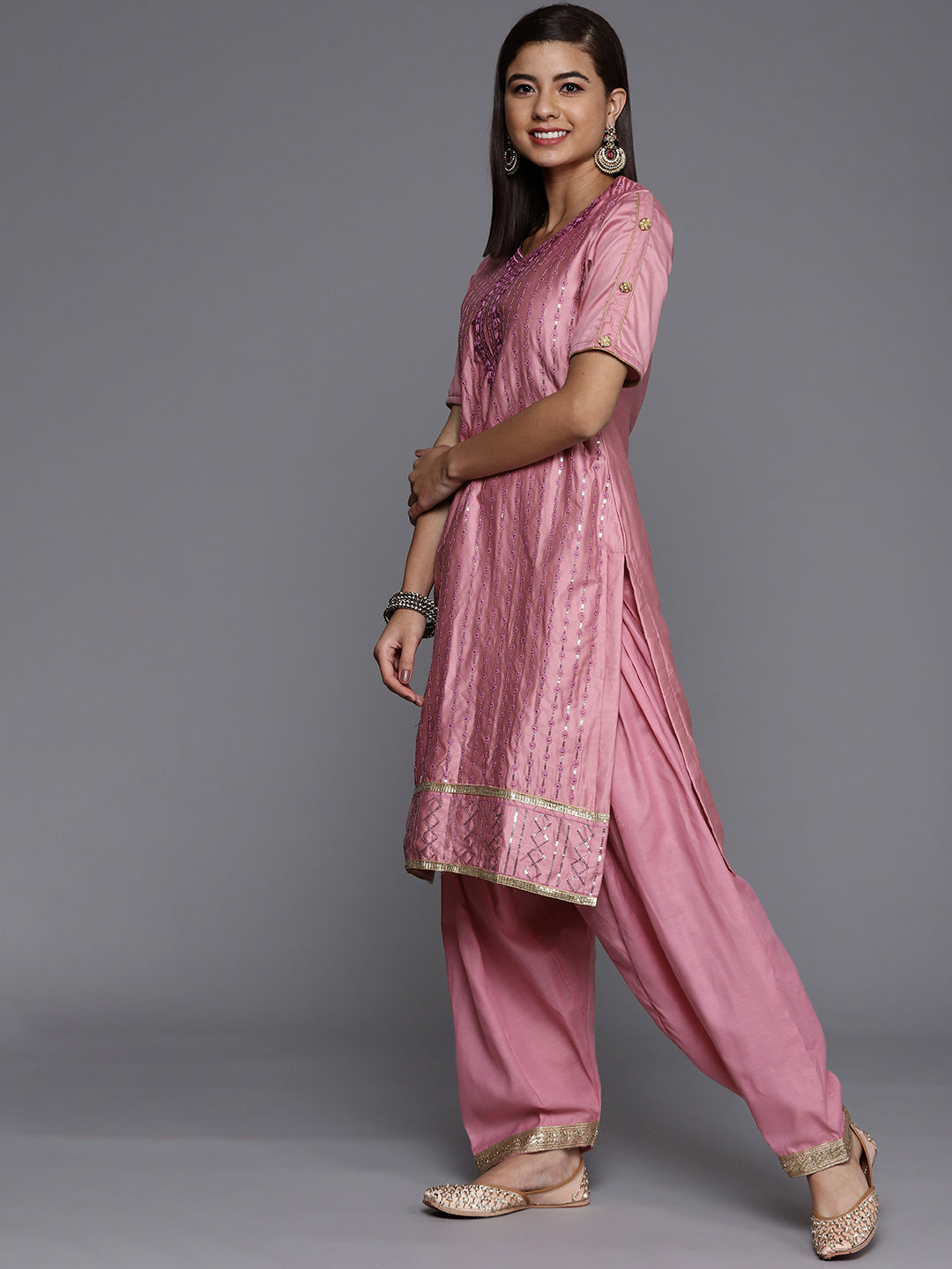 Unstitched Cotton Resham Embroidered Salwar Suit Set With Dupatta