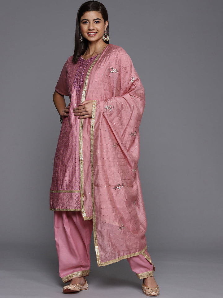 Unstitched Cotton Resham Embroidered Salwar Suit Set With Dupatta