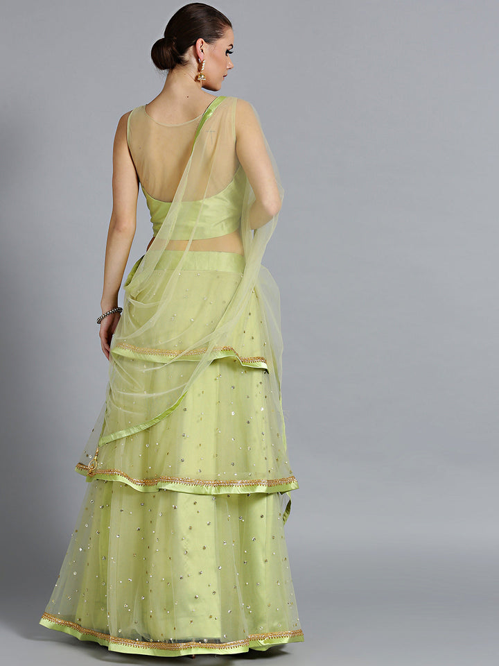 Pearl, Sequin Embellished Crop Top with Layered Lehenga